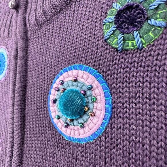 Coldwater Creek Sweater Vest Womens XS Embroidered Beaded Boho Layering Purple - Picture 8 of 13